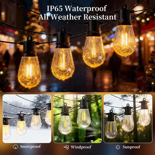 Miniatura 2 de Luces de Cadena para Exteriores 50 pies IP65 Impermeables Luces de Patio con 15 + 2 Bombillas LED Irrompibles Grado Comercial Luces de Cadena LED