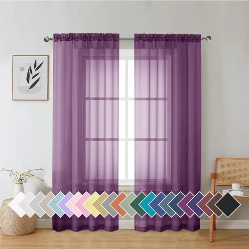 Miniatura 109 de Aiyufeng 2 paneles de cenefa transparente negra de 14 pulgadas de largo, cortinas cortas negras transparentes para dormitorio, cortinas de cocina
