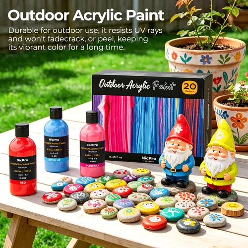 Miniatura 5 de Nicpro Juego de pintura acrílica al aire libre de gran volumen de 20 colores (250 ml, 8.45 oz) Suministros de pintura artística ricos, no tóxicos