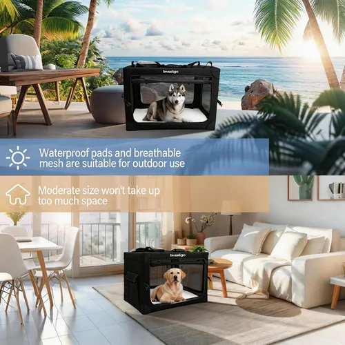 Miniatura 6 de Jaula plegable para perros, jaula suave portátil para perros con cama de forro polar para perros medianos, perrera plegable de viaje con ventanas