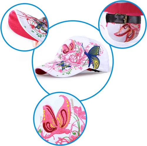 Miniatura 4 de Gorra de béisbol bordada con diseño de flores y lentejuelas de mariposa para mujer