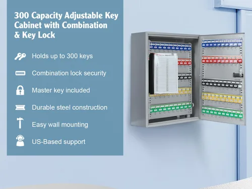 Miniatura 3 de BARSKA Caja ajustable de 300 llaves con cerradura de combinación, color gris