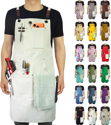 Miniatura 37 de Delantal de cocina, delantal de trabajo, lienzo, múltiples bolsillos, jardinería, pintura, barbacoa, artista, carpintero, tallas M a XXL, gris oscuro