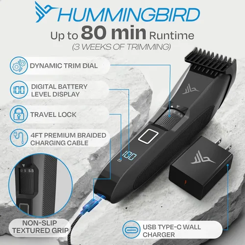 Miniatura 5 de HUMMINGBIRD MK14 BeardMaster - Cortadora de barba prémium para hombres, esfera de precisión, 20 ajustes de longitud ajustable, hoja en T de acero
