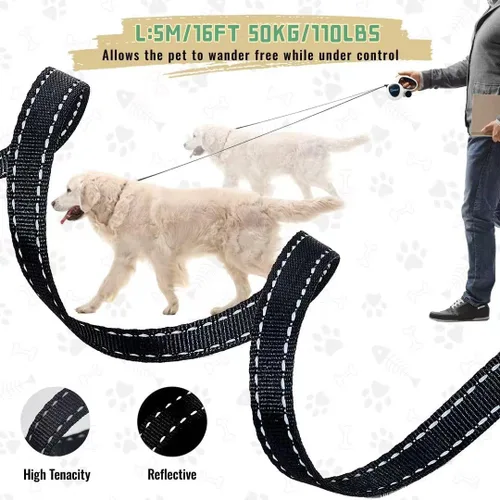 Miniatura 4 de Correa retráctil para perro de 16 pies 4 en 1 con luz LED, dispensador, bolsas para excrementos, freno de bloqueo rápido y mango antideslizante