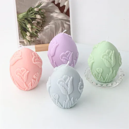 Miniatura 6 de Molde de silicona para vela en forma de huevo con relieve de flores, molde de jabón ovalado, molde de fondant, molde para decorar pasteles