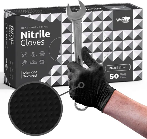 WECARE Guantes de nitrilo de 8 mil, guantes de mecánico resistentes, con agarre de diamante, guantes desechables sin polvo ni látex