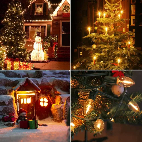 Miniatura 6 de KGC Bombilla LED de Navidad C7, bombillas LED de base E12, 0.6 W, 2200 K, blanco cálido, 50 lm, luces nocturnas de plástico transparente, bombillas