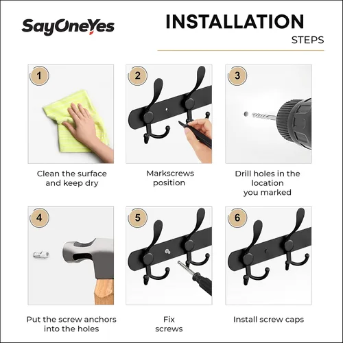 Miniatura 6 de Perchero de pared con 5 ganchos triples, acero inoxidable de 16 pulgadas – acabado mate negro, perchero resistente montado en la pared para abrigos