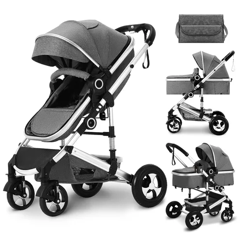 Kinder King Cochecito de bebé convertible 2 en 1, cochecito de bebé plegable de alto paisaje, cochecito reversible para recién nacido, bolsa de Gris
