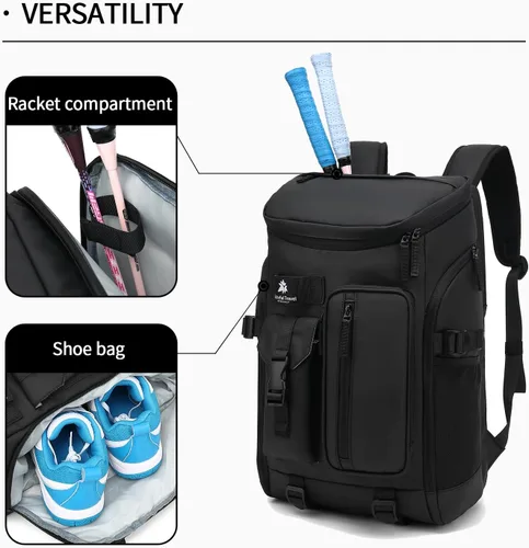 Miniatura 5 de Kalesi Mochila Bolsa de Lona para Gimnasio 4 Vías Impermeable con Compartimento para Zapatos para Viaje Deporte Senderismo Laptop, 02-Negro