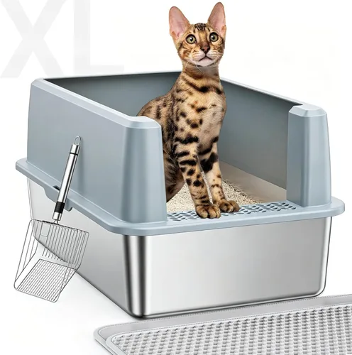 Miniatura 14 de WoofiGo Caja de arena cerrada de acero inoxidable para gatos con tapa, caja de arena extra grande XL para gatos grandes, bandeja de arena de metal