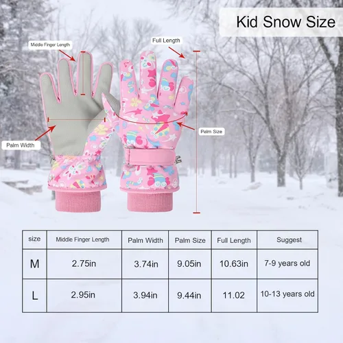 Miniatura 5 de Caudblor Guantes de esquí para niños, guantes de invierno impermeables para niños y niñas, guantes de invierno aislados para jóvenes de 7 a 12 años