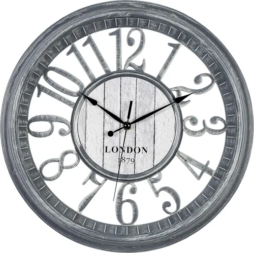 Bernhard Products Reloj de pared grande de 16 pulgadas, color gris, sin ruido, funciona con pilas, de cuarzo, rústico, estilo granja, diseño vintage
