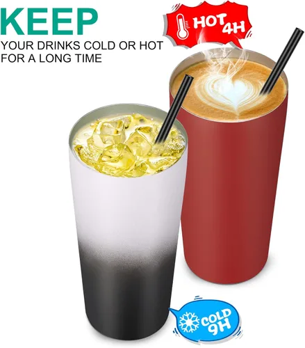 Miniatura 4 de VEGOND Vaso de 20oz a granel con tapa y pajita, vaso aislado al vacío de acero inoxidable de doble pared para café, viaje, paquete de 1 unidad, Rojo