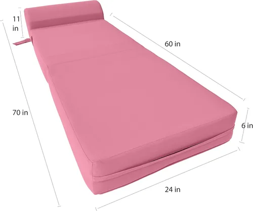 Miniatura 4 de D&D Futon Furniture. Cama plegable de espuma para silla, sofá estudio, colchón de espuma plegable para invitados (6 x 24 x 70 pulgadas, rosa)