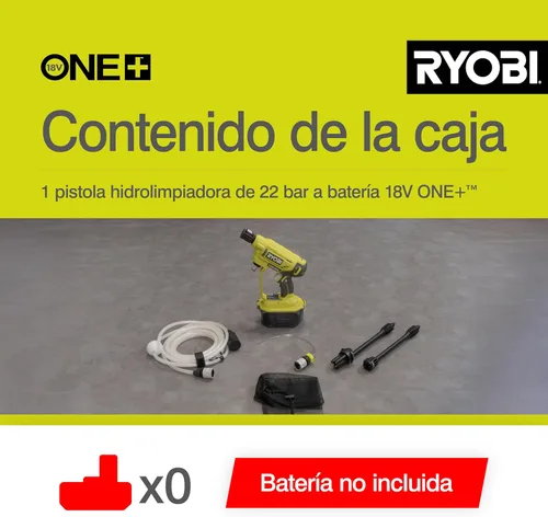 Miniatura 6 de Ryobi RY18PW22A-0 Lanza de presión de batería 18V ONE+ 182 l/h 22 Bar (solo cuerpo)