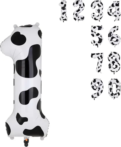 Miniatura 8 de Globos con estampado de vaca de 40 pulgadas, globo de número 0 blanco y negro con temática de vaquera, suministros de decoración de fiesta