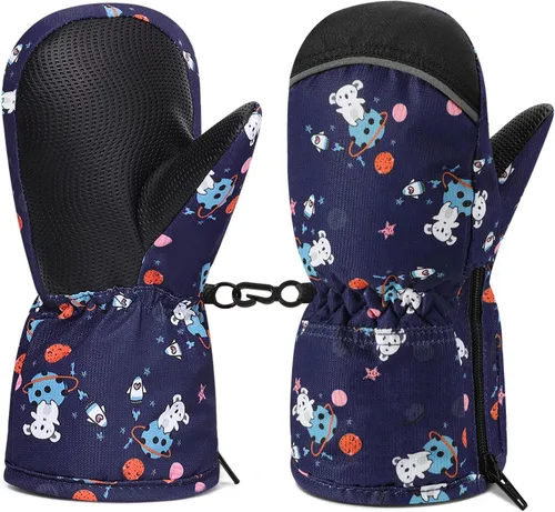 MoKo Guantes de nieve para niños pequeños, antideslizantes, impermeables, con cremallera, de tela de terciopelo cálido, guantes de esquí para niños
