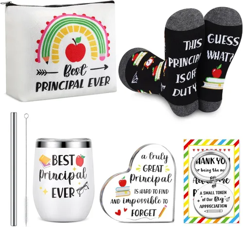 Sliner 7 Piezas Regalos de Apreciación para Director/Directora para Mujeres Hombres Vaso Tumbler de Acero Inoxidable de 12oz Llavero Calcetines