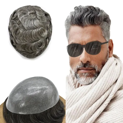 Miniatura 27 de Toupee para hombres Sistema de reemplazo de cabello humano real duradero invisible para hombre Toupee Hair Piece para hombres Poly Men Sistema