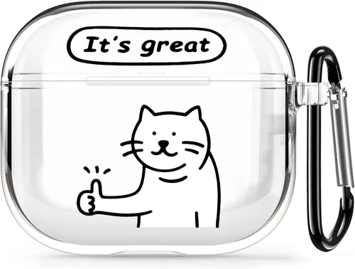 Miniatura 13 de Funda transparente para AirPods de 2ª generación de 1ª generación, diseño de gatito kawaii para mujeres, hombres y niños, funda de carga de TPU