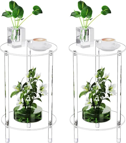Miniatura 8 de Mesa auxiliar redonda de acrílico transparente para espacios pequeños, 11.81 pulgadas de largo x 11.81 pulgadas de ancho x 19.82 pulgadas de alto