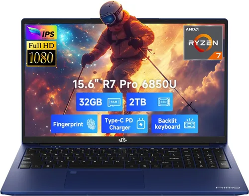 Miniatura 15 de NIMO Portátil ligero para juegos de 15.6", 8 núcleos AMD Ryzen 7 Pro 6850U 32GB RAM 1TB SSD (Beat i7-1360P hasta 4.7GHz) Radeon 680M 100W Fast PD