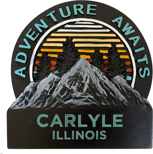 Carlyle Illinois - Imán de resina pintado a mano, 3.0 in, diseño de aventura espera