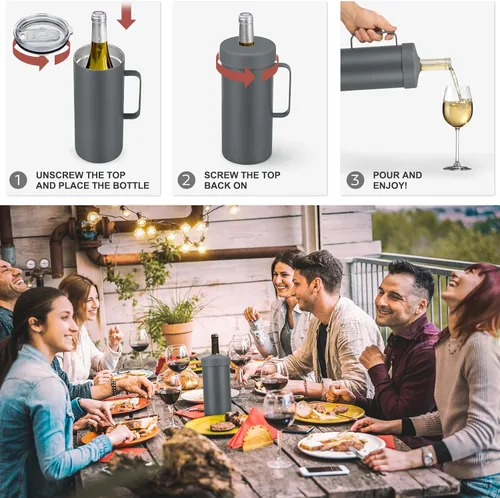 Miniatura 4 de Enfriador de vino 2 en 1, botella individual y vaso de viaje, enfriador de botella de vino de acero inoxidable de 42 onzas sin hielo, taza aislada