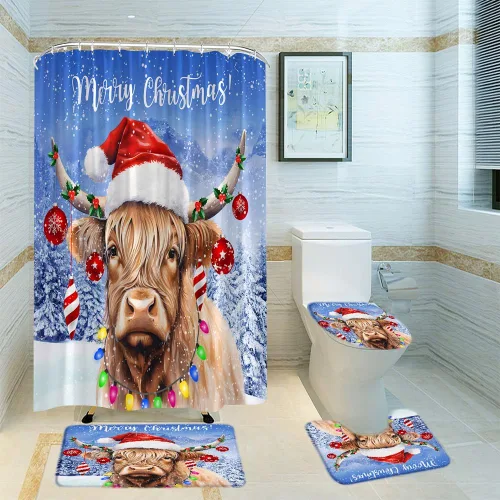 Miniatura 21 de Cortina de ducha de ciervos de Navidad, bosque nevado, ciervos, granja, renos, naturaleza, nevado, paisaje, tela, juego de cortinas de baño