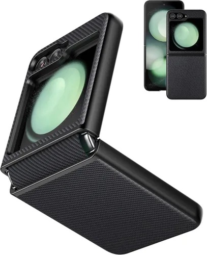 Foluu Funda protectora delgada para Samsung Galaxy Z Flip 5 con protección de bisagra, correa de goma de piel sintética + carcasa de policarbonato
