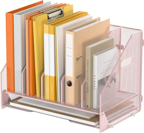 Miniatura 13 de Organizador de Carpetas de Archivos de Escritorio - 5 Compartimentos Verticales con Estantes y Bandeja para Cartas de Papel, Clasificador de Negro