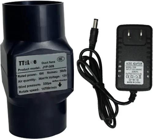 Ventilador de conducto en línea ABS de 12 V 1.969 in Ventilador de tubo de flujo de mezcla pequeño de 2 pulgadas Ventilador de ventilación de 6W