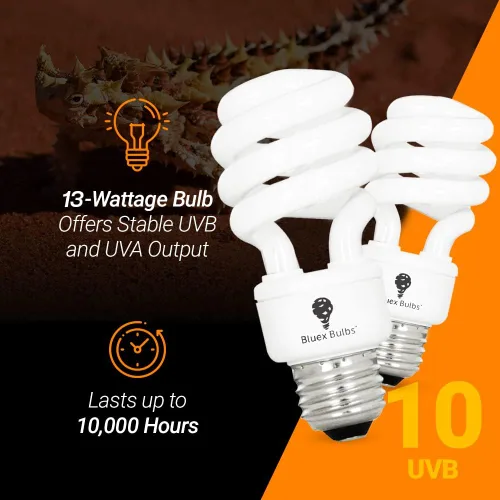 Miniatura 5 de Paquete de 2 bombillas para reptiles de 13 W, luz UVA UVB del desierto, luz de reptil UVB 10.0, bombilla de terrario fluorescente compacta adecuada