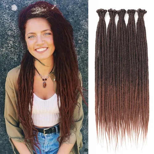 Miniatura 8 de Leeven Extensiones de rastas grises de 40 hebras de 18 pulgadas con terminación única hechas a mano, extensiones de rastas suaves de 0.6 cm