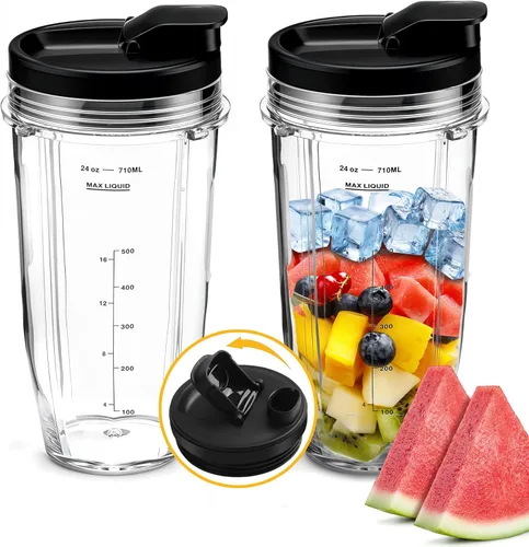 Miniatura 8 de 2 vasos de repuesto para licuadora de 16 onzas para Ninja, vaso de licuadora de una sola porción con 4 tapas de sellado para BL660 BL663 L740 BL770