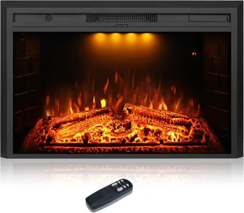 Miniatura 16 de Chimenea eléctrica de 33 pulgadas, chimenea de pared eléctrica con control remoto, registro realista y sonido crujiente, protección contra
