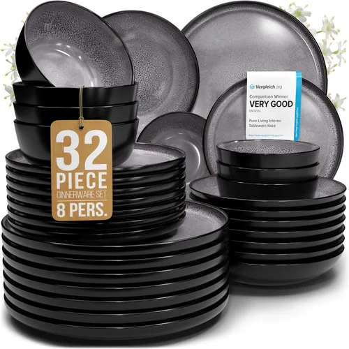 Miniatura 34 de Juego de vajilla de 16 piezas para 4 - Juego de vajilla de gres de estilo moderno - Platos y cuencos de cerámica resistentes a los arañazos y aptos