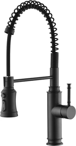 Miniatura 11 de Sumerain Grifo de fregadero de cocina con rociador de resorte extraíble con boquilla giratoria de 360° y mango de un solo nivel, negro y dorado