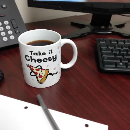 Miniatura 6 de Taza divertida con temática de pizza, taza de café de cerámica con asa de 11 onzas, color blanco