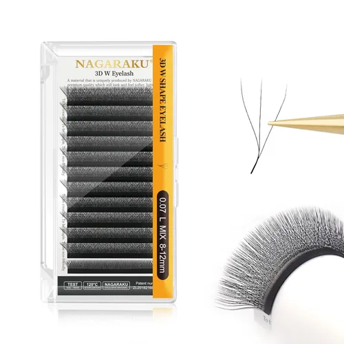 Miniatura 85 de NAGARAKU Extensiones de pestañas Double Tips 4D W, suministros con puntas dobles, gruesas con rizado D de 0.07 mm, bandeja mixta 8-15 mm, 0.07-D