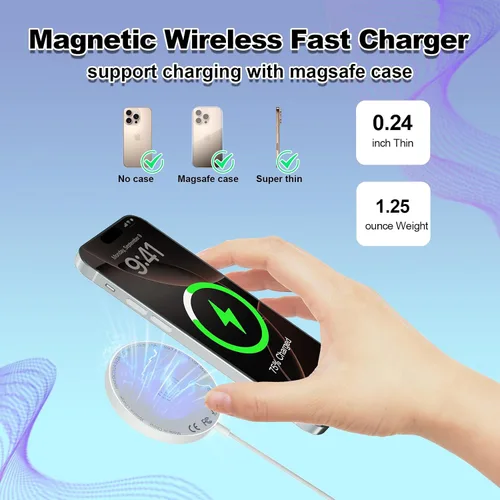 Miniatura 6 de [Apple MFi Certified] Apple MagSafe Charger 15W Magnetic Wireless Charger iPhone Wireless Charging Pad 6ft Magnetic Charger for iPhone 17 16 15 14
