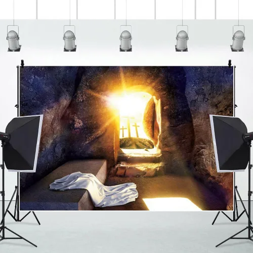 Miniatura 5 de Leowefowa Telón de fondo de Pascua de Resurrección de Jesús de tela suave y duradera, 5 x 3 pies, control remoto de salida del sol, cruz sagrada