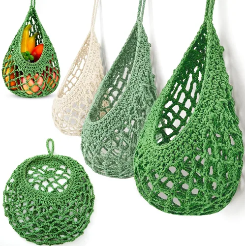Miniatura 12 de Honeydak Cestas colgantes de pared bohemias para cocina, paquete de 3 cestas de lágrima con ganchos, almacenamiento de frutas, cebollas, verduras