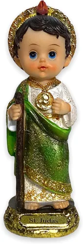 GCK St Jude - Figura de estatua de cara de bebé de 8 pulgadas, imagen de San Judas, regalo religioso infantil, color verde