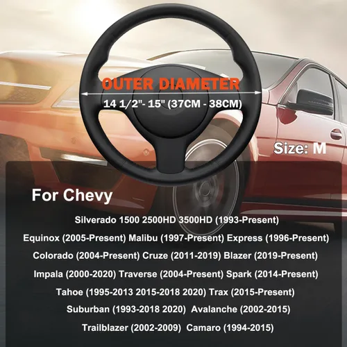 Miniatura 9 de XHRING Funda para volante de automóvil para Chevy Chevrolet Silverado 1500 2500 HD 3500HD Equinox Malibu Colorado Cruze Impala Traverse Spark Tahoe