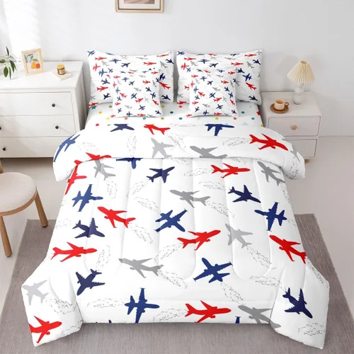 Miniatura 21 de Feelyou Juego de edredón de tren vintage de 7 piezas, diseño retro de motor de vapor para niños y niñas, juego de ropa de cama retro de tren