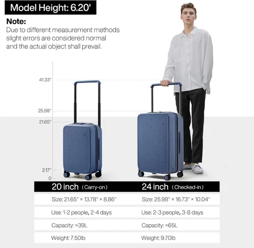Miniatura 6 de mixi Maletas de equipaje ligeras de mango ancho PC Hardshell equipaje con ruedas giratorias y cerradura TSA, con cubierta, Sapphire Blue