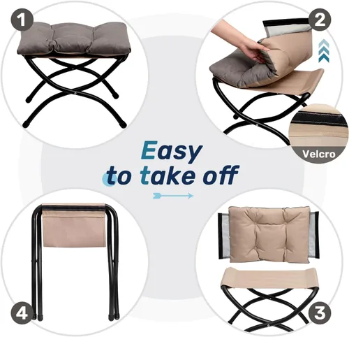 Miniatura 7 de HollyHOME Taburete reposapiés plegable de 15 pulgadas de alto, otomano plegable pequeño tapizado, taburete acolchado para sofá para silla perezosa